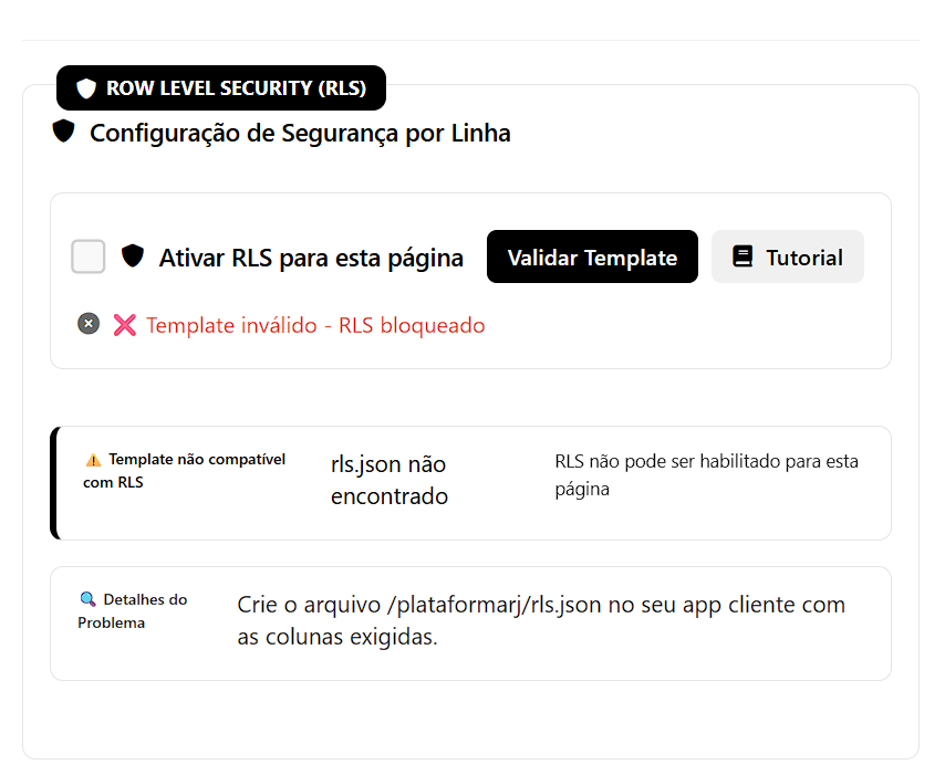 Exemplo de bloqueio do RLS quando o template não atende ao requisito
