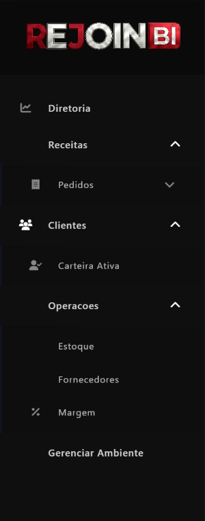 Exemplo de menu lateral com níveis, subníveis e ícones