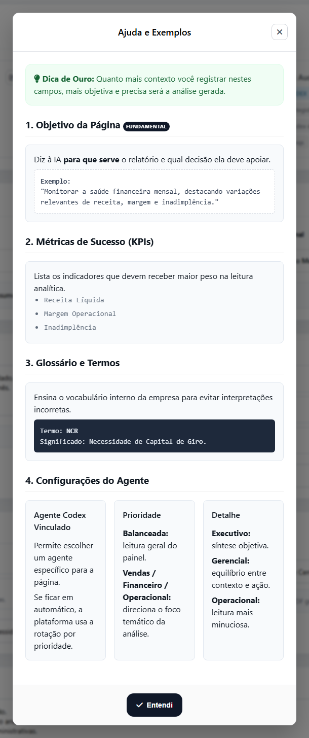 Modal de ajuda da Configuração IA
